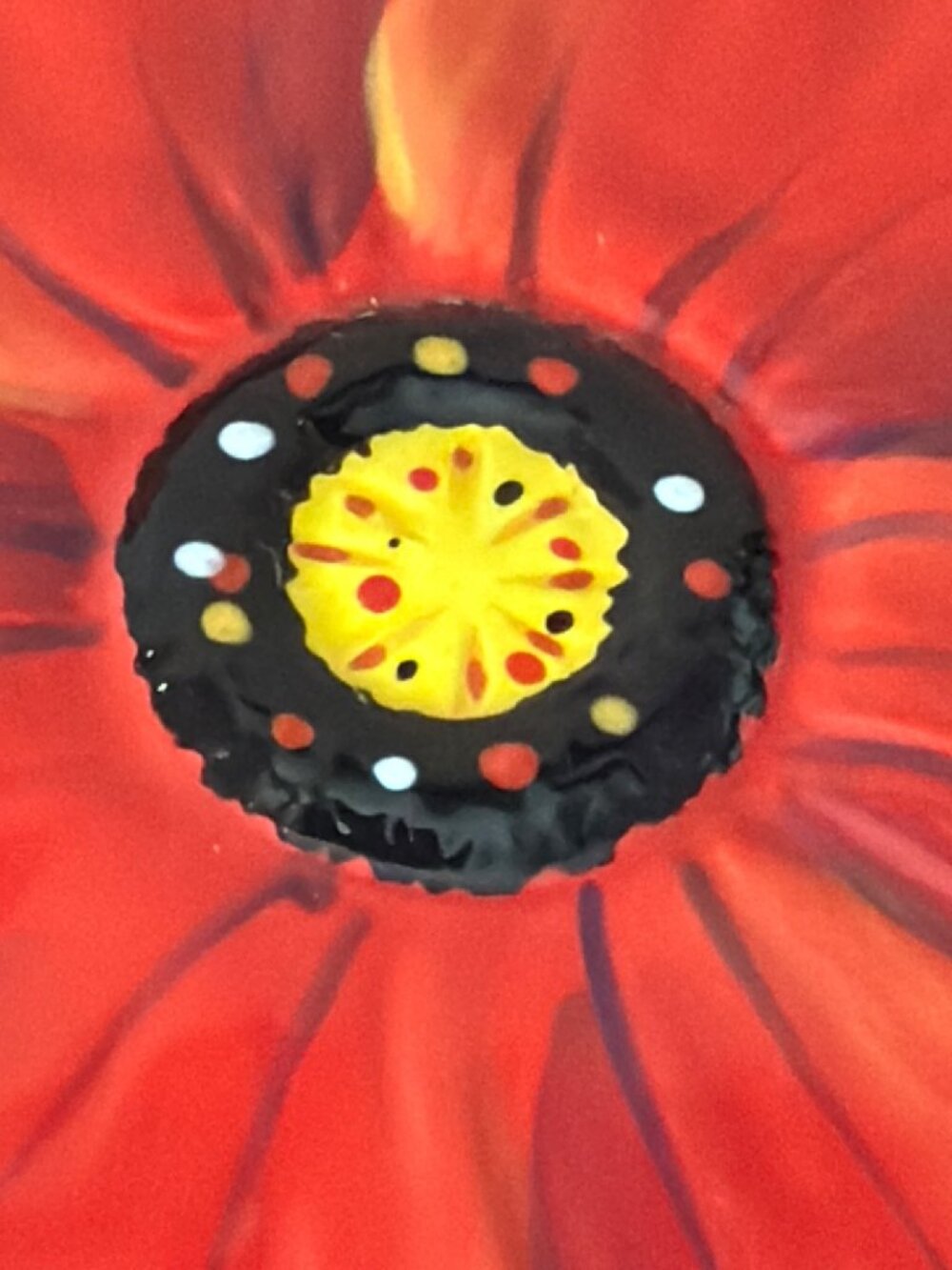 Set of 4 Clay Art Poppies Figural Appetizer Plates Red Orange Floral Ceramic 6" - Picture 4 of 12